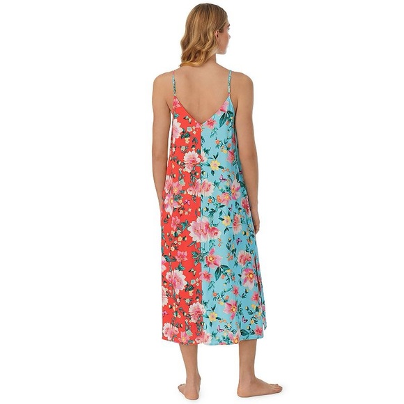 💛 Floral Midi Dress in Blue and Coral Bin J - Picture 4 of 4